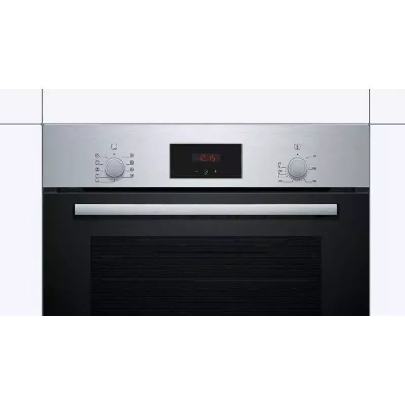 Iebūvējamā elektriskā cepeškrāsns Bosch Serie 2 HBF114ES0 — 66 L, nerūsējošais tērauds, skāriena + rotācijas vadība, 7 programmas, grils, konvekcija, 50–275 °C
