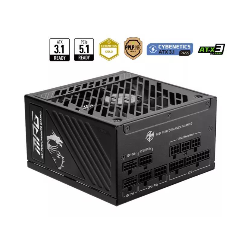 MSI MPG A1250GS PCIE5 barošanas bloks 1250 W 20+4 pin ATX ATX melns