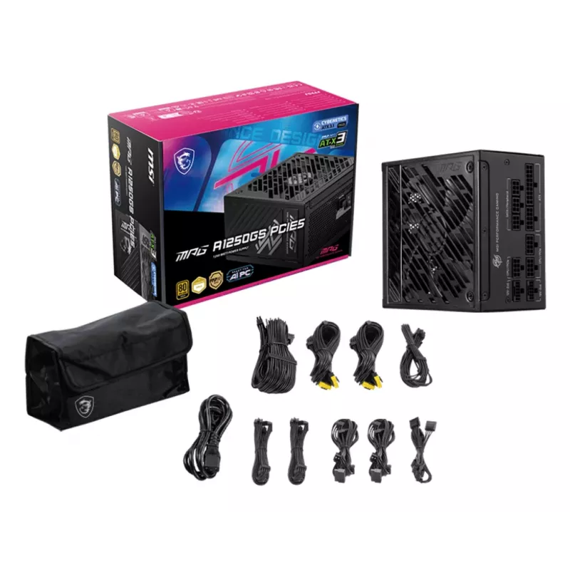 MSI MPG A1250GS PCIE5 barošanas bloks 1250 W 20+4 pin ATX ATX melns