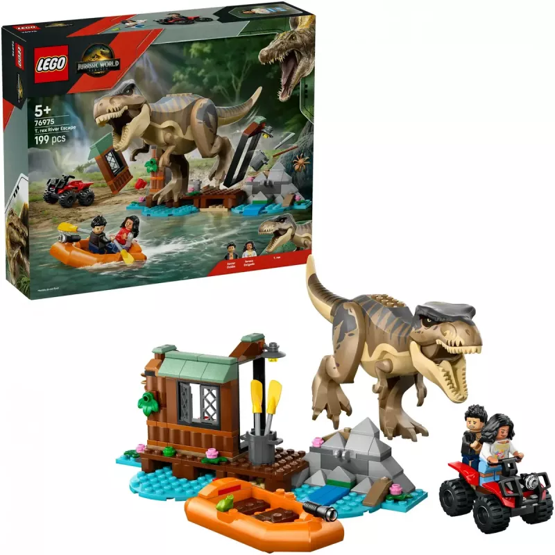 LEGO dinozauru konstruktors T. rex bēgšana pa upi 76975 — 199 detaļas, 2 minifigūras, vecums 5+