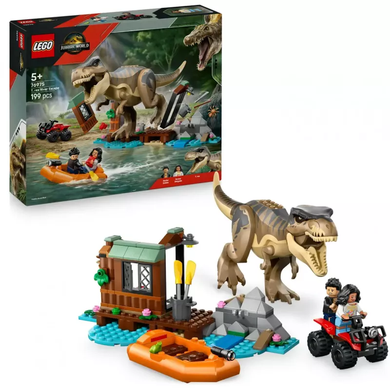 LEGO dinozauru konstruktors T. rex bēgšana pa upi 76975 — 199 detaļas, 2 minifigūras, vecums 5+