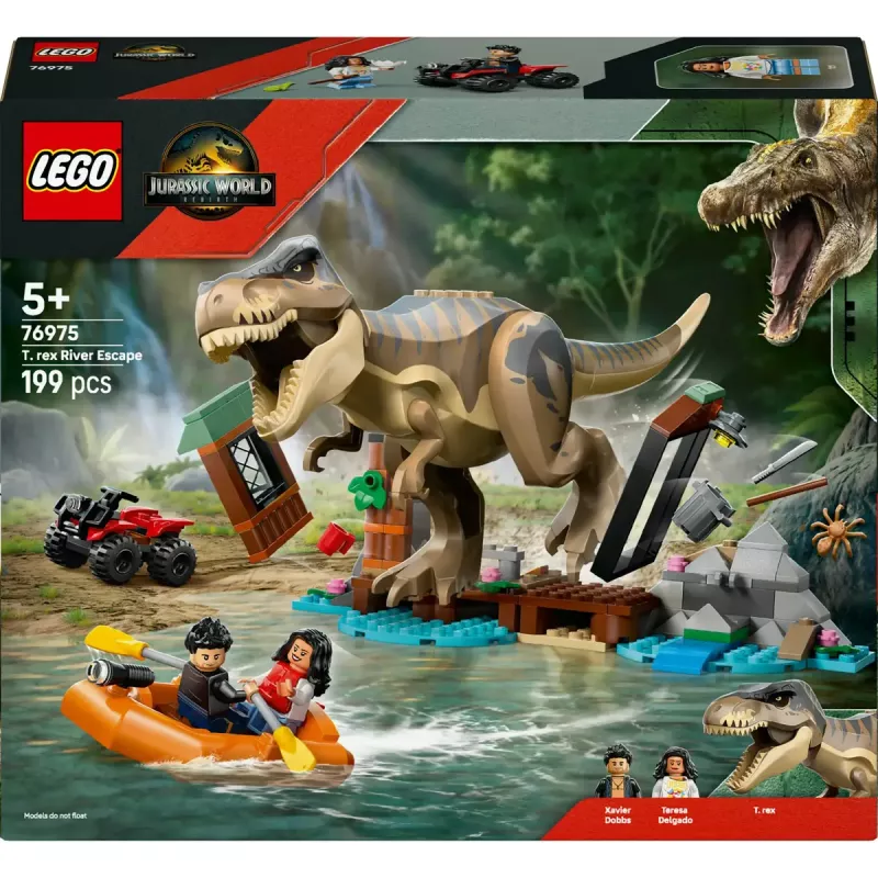 LEGO dinozauru konstruktors T. rex bēgšana pa upi 76975 — 199 detaļas, 2 minifigūras, vecums 5+