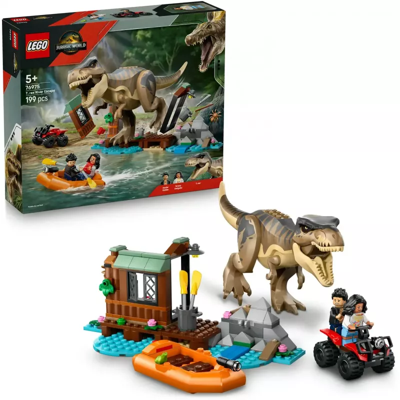 LEGO dinozauru konstruktors T. rex bēgšana pa upi 76975 — 199 detaļas, 2 minifigūras, vecums 5+