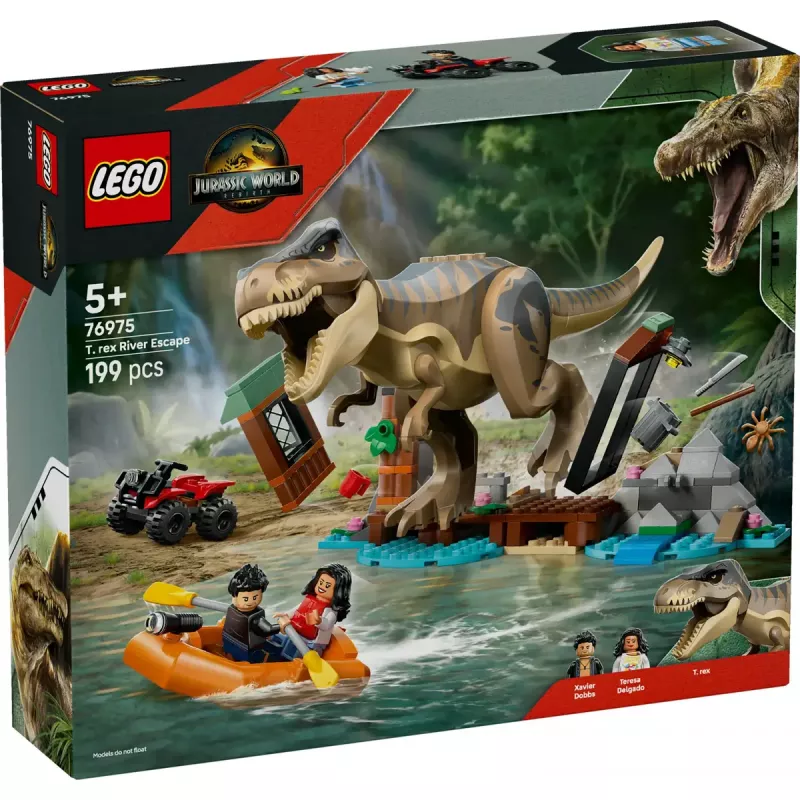 LEGO dinozauru konstruktors T. rex bēgšana pa upi 76975 — 199 detaļas, 2 minifigūras, vecums 5+