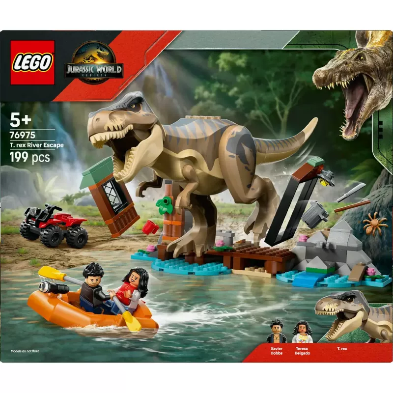 LEGO dinozauru konstruktors T. rex bēgšana pa upi 76975 — 199 detaļas, 2 minifigūras, vecums 5+