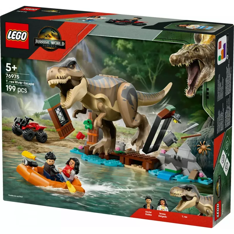LEGO dinozauru konstruktors T. rex bēgšana pa upi 76975 — 199 detaļas, 2 minifigūras, vecums 5+