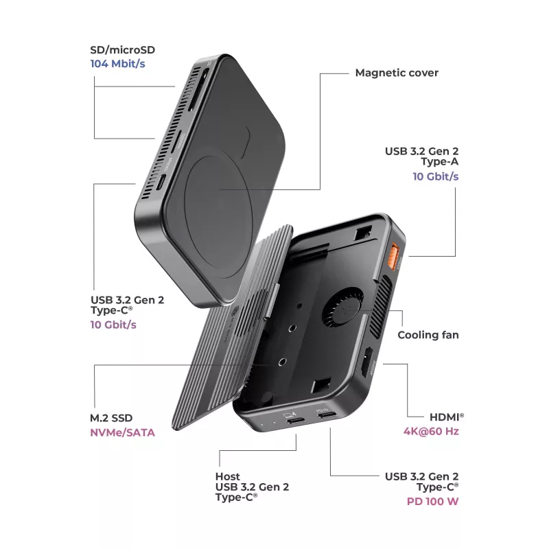 ICY BOX IB-DK4071M-CU31 USB 3.2 Gen 2 (3.1 Gen 1) Type-C Melns