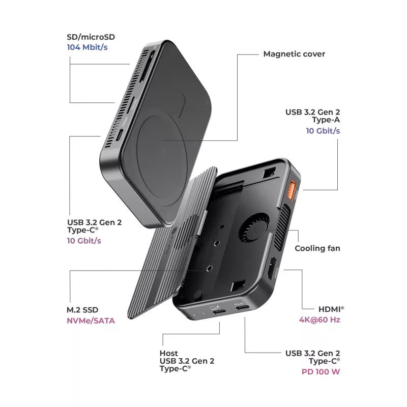 ICY BOX IB-DK4071M-CU31 USB 3.2 Gen 2 (3.1 Gen 1) Type-C Melns