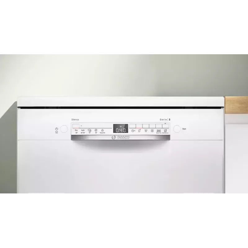 Brīvi stāvoša trauku mazgājamā mašīna Bosch Serie 2 SMS2ITW09E — 13 galda klājumi, 46 dB, 60 cm, siltummaiņa žāvēšana