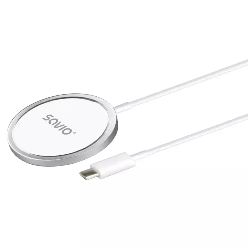 Bezvadu iekštelpu mobilais lādētājs SAVIO LA-11, Qi 1.2, 15 W, balts, 55×55×5 mm