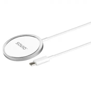 Bezvadu iekštelpu mobilais lādētājs SAVIO LA-11, Qi 1.2, 15 W, balts, 55×55×5 mm