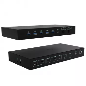 ITEC i-tec USB-C KVM Dock PRO trim resursdatoriem, dubultā video, 2× jaudas piegāde (līdz 92 W), USB 3.2, 10 Gbps, Gigabit Ethernet