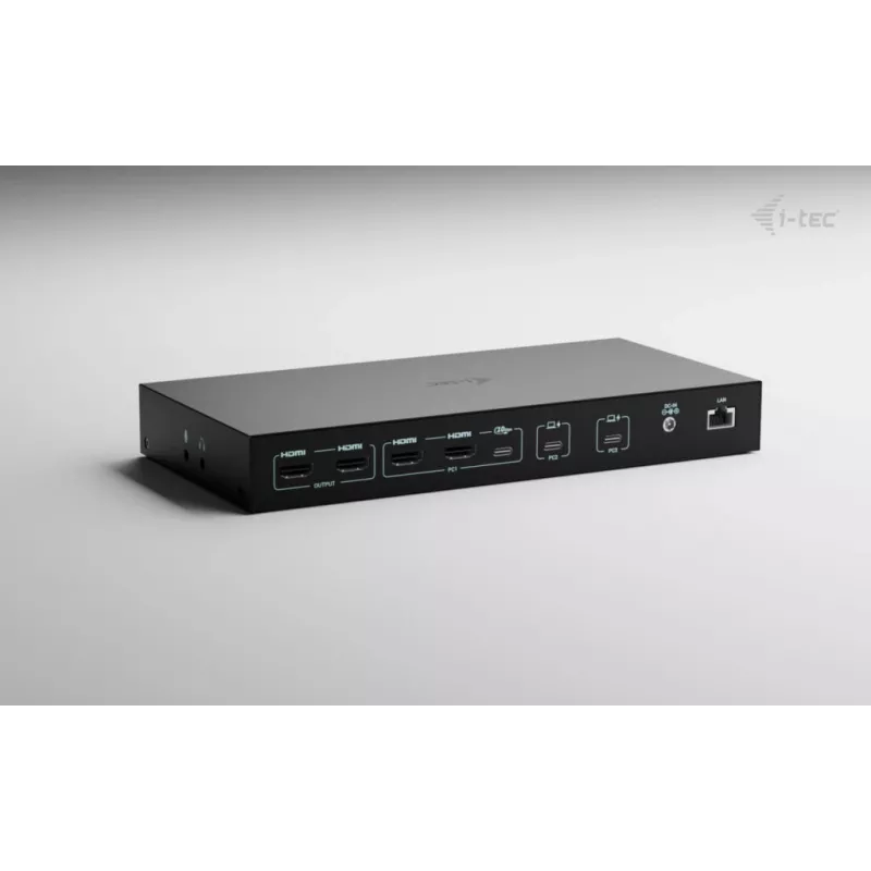 ITEC i-tec USB-C KVM Dock PRO trim resursdatoriem, dubultā video, 2× jaudas piegāde (līdz 92 W), USB 3.2, 10 Gbps, Gigabit Ethernet