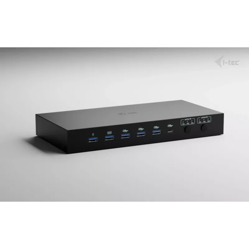 ITEC i-tec USB-C KVM Dock PRO trim resursdatoriem, dubultā video, 2× jaudas piegāde (līdz 92 W), USB 3.2, 10 Gbps, Gigabit Ethernet