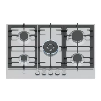 Bosch Serie 6 PCQ7A5I90 plīts virsma Nerūsējošais tērauds Iebūvējama 75 cm Gāzes 5 zona(s)