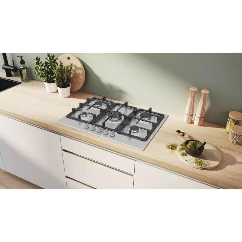 Bosch Serie 4 PGQ7B5K90 plīts virsma Nerūsējošais tērauds Iebūvējams 75 cm Gāze 5 zona(s)