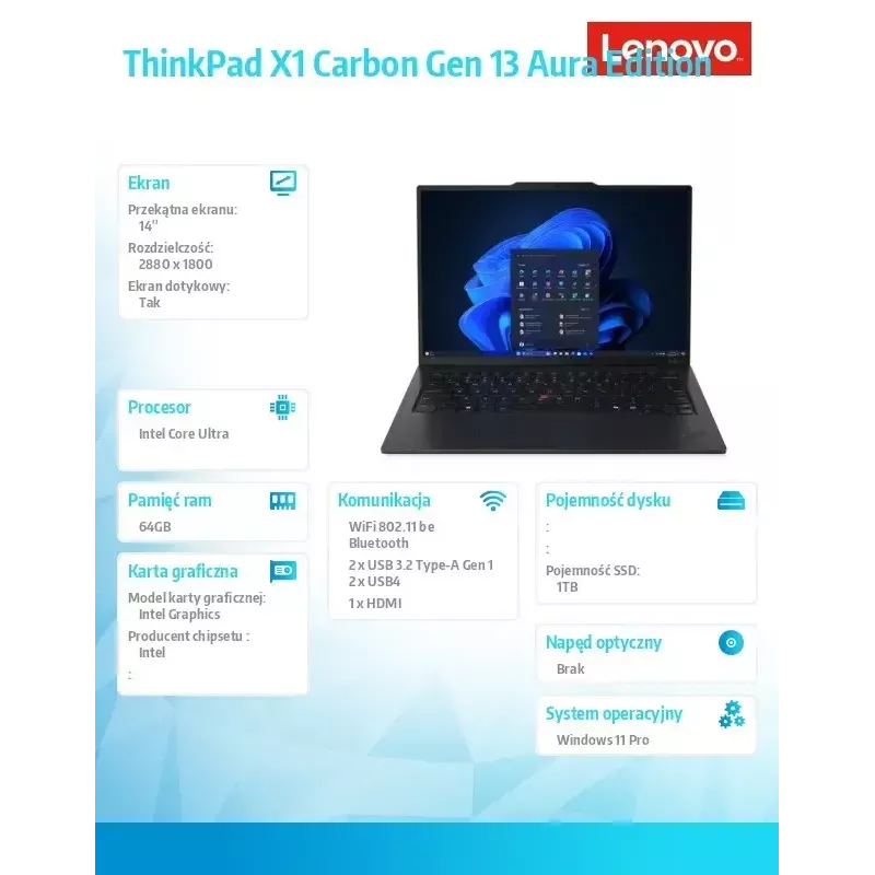 Portatīvais dators Lenovo ThinkPad X1 Carbon G13 14.0 2.8K Ultra 7 265U 64GB 1TB INT W11Pro