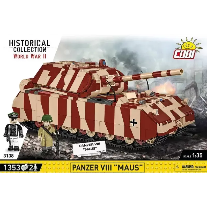 Cobi Building Blocks Panzer VIII Maus modeļa komplekts mērogā 1:35 COBI-3138, detalizēta militārā transportlīdzekļa replika