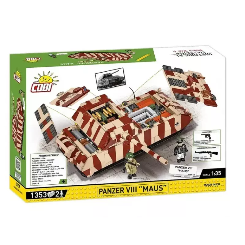 Cobi Building Blocks Panzer VIII Maus modeļa komplekts mērogā 1:35 COBI-3138, detalizēta militārā transportlīdzekļa replika