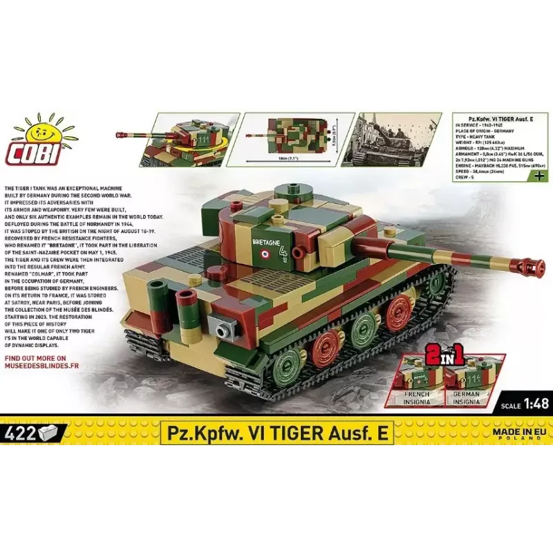 Mēroga modeļa būvēšanas komplekts Cobi Pz.Kpfw. VI Tiger Ausf. E 1:35 mērogā, detalizēts ķieģeļu komplekts