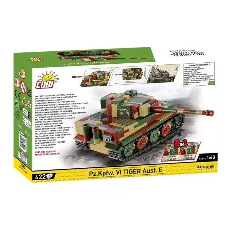 Mēroga modeļa būvēšanas komplekts Cobi Pz.Kpfw. VI Tiger Ausf. E 1:35 mērogā, detalizēts ķieģeļu komplekts
