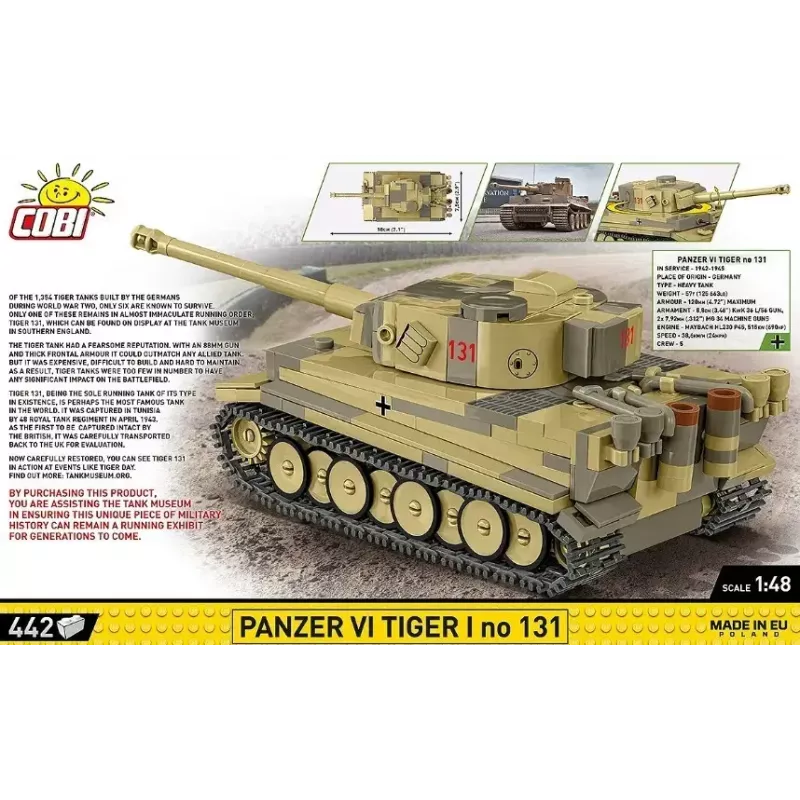 Cobi Panzer VI Tiger I konstruktors, 442 detaļas, modelis COIB-2734