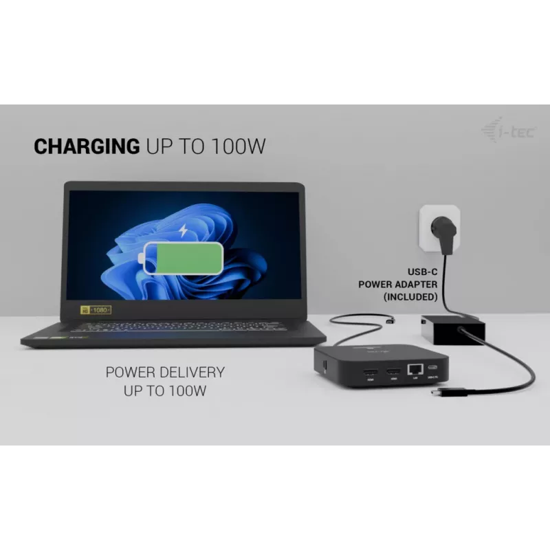 USB-C dubultais HDMI adapteris ITEC C31DUALHDMIDPD100 — dubultais HDMI 4K@60Hz, USB-C strāvas padeve 100 W