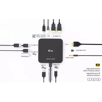 USB-C DisplayPort uz diviem HDMI adapteris ITEC C31TRIPLEVIDEODPPRO 4K 60Hz, 100W jaudas padeve