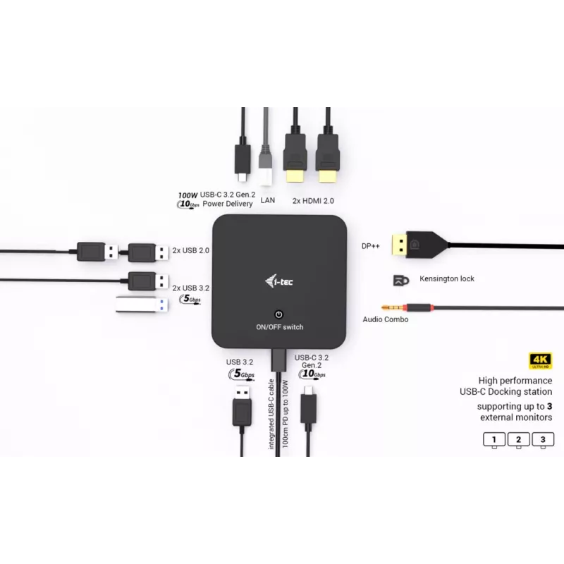 USB-C DisplayPort uz diviem HDMI adapteris ITEC C31TRIPLEVIDEODPPRO 4K 60Hz, 100W jaudas padeve