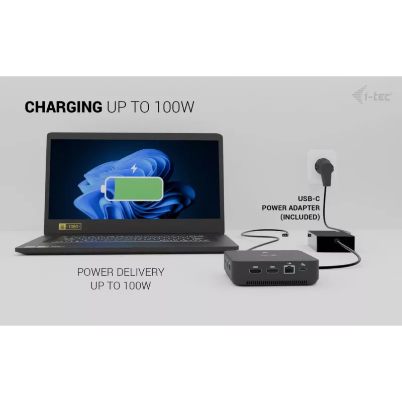 i-tec USB-C DP Dual HDMI dokstacija ar Power Delivery 100 W + universālais lādētājs 100 W