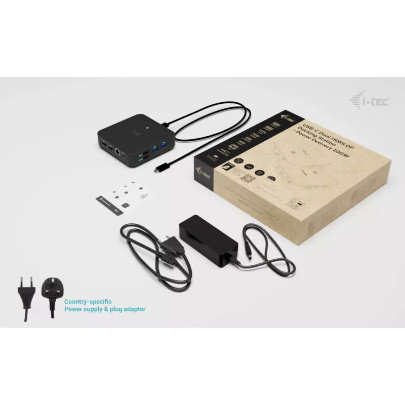 i-tec USB-C DP Dual HDMI dokstacija ar Power Delivery 100 W + universālais lādētājs 100 W