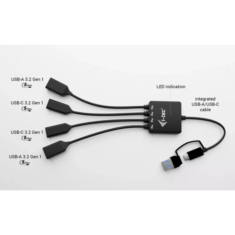 i-tec USB-C/USB-A kabeļa centrmezgls 4 pieslēgvietas (2x USB-C, 2x USB-A)