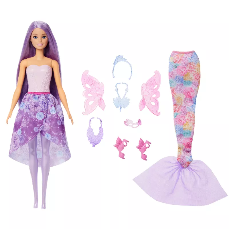 Barbie lelle Fantāzijas modes komplekts ar piederumiem, ieskaitot nāras asti, fejas spārnus un kaklarotas