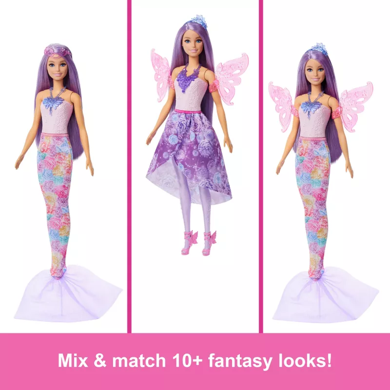 Barbie lelle Fantāzijas modes komplekts ar piederumiem, ieskaitot nāras asti, fejas spārnus un kaklarotas