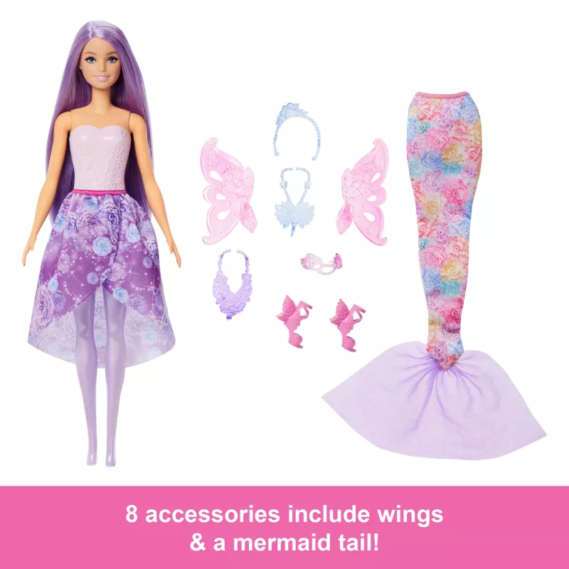 Barbie lelle Fantāzijas modes komplekts ar piederumiem, ieskaitot nāras asti, fejas spārnus un kaklarotas