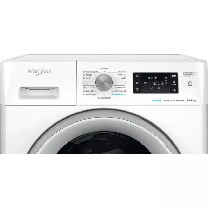 Veļas mazgājamā un žāvējamā mašīna WHIRLPOOL FFWDB 864489 SV EE ar priekšējo ielādi 6 kg 1400 apgr./min balta