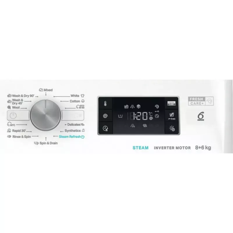 Veļas mazgājamā un žāvējamā mašīna WHIRLPOOL FFWDB 864489 SV EE ar priekšējo ielādi 6 kg 1400 apgr./min balta