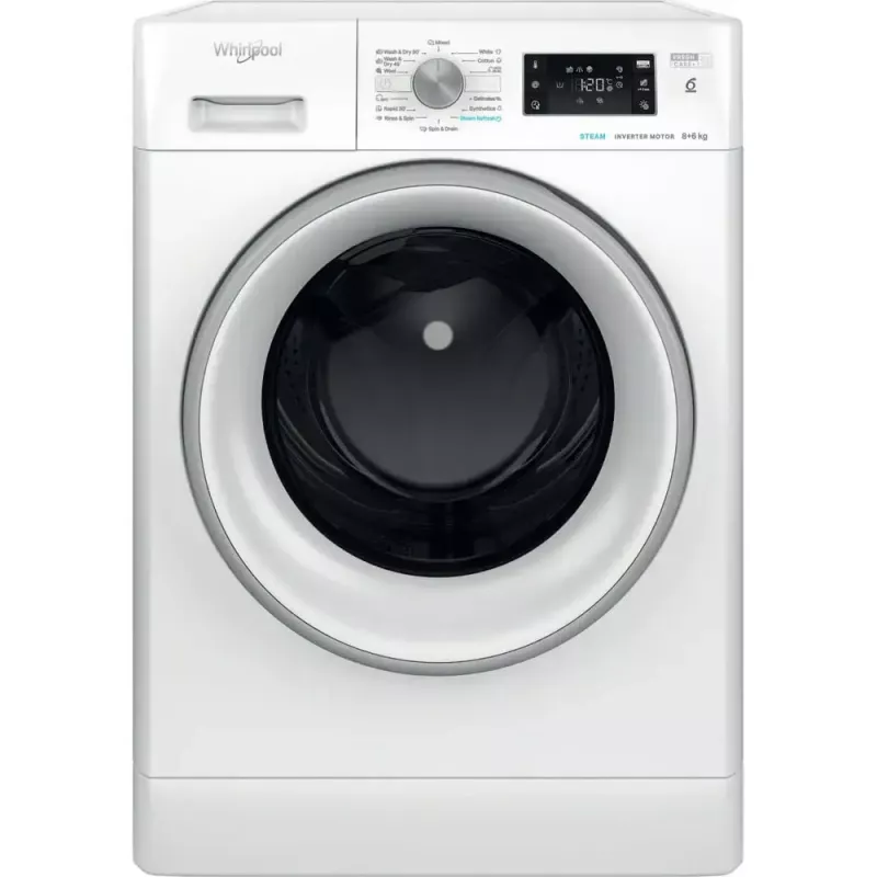 Veļas mazgājamā un žāvējamā mašīna WHIRLPOOL FFWDB 864489 SV EE ar priekšējo ielādi 6 kg 1400 apgr./min balta
