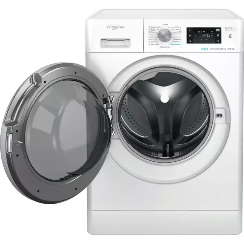 Veļas mazgājamā un žāvējamā mašīna WHIRLPOOL FFWDB 864489 SV EE ar priekšējo ielādi 6 kg 1400 apgr./min balta