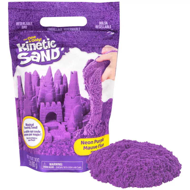 Kinetic Sand, 2 mārciņu purpura rotaļu smiltis, veidojamas sensorās rotaļlietas bērniem, atkārtoti aizvākojams maiss (iepakojums var atšķirties), no 3 gadu vecuma