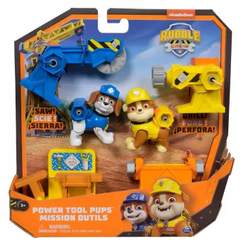 Figūriņu komplekts Usorteret Rubble & Wheeler Power Tool Pups ar 2 instrumentiem un 2 būvniecības piederumiem, vecumam 3+