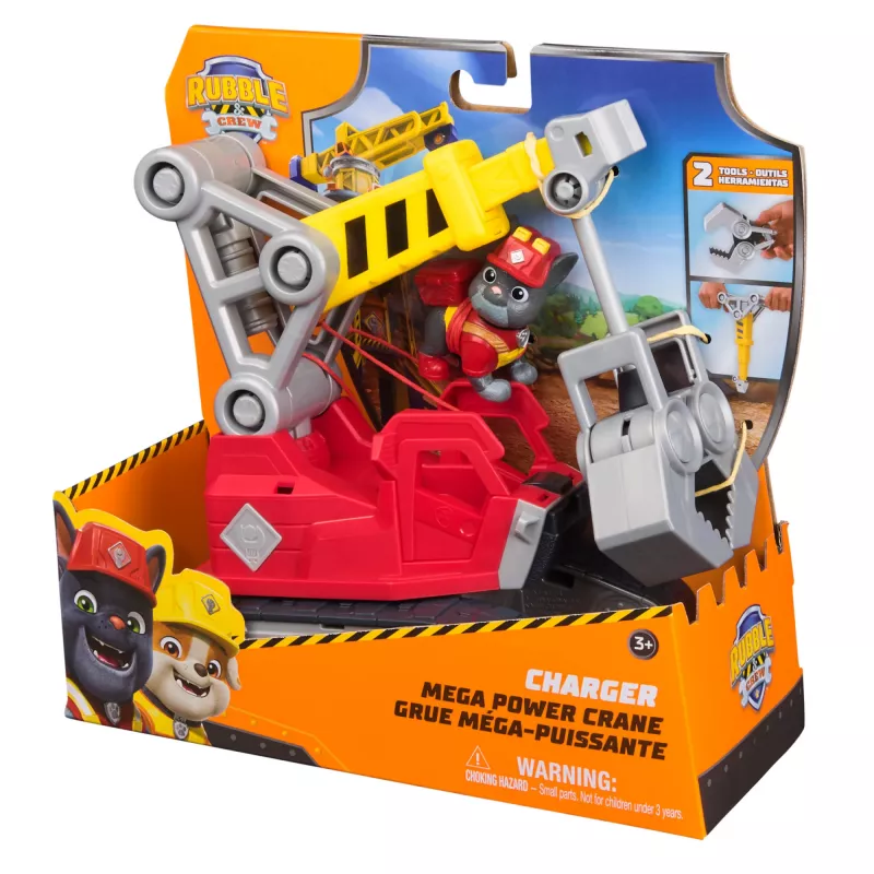 Celtņa kravas automašīna Spin Master Rubble & Crew Charger's Mega Power Crane ar Charger figūriņu, 2 noņemamiem instrumentiem, plastmasas, no 3 gadu vecuma