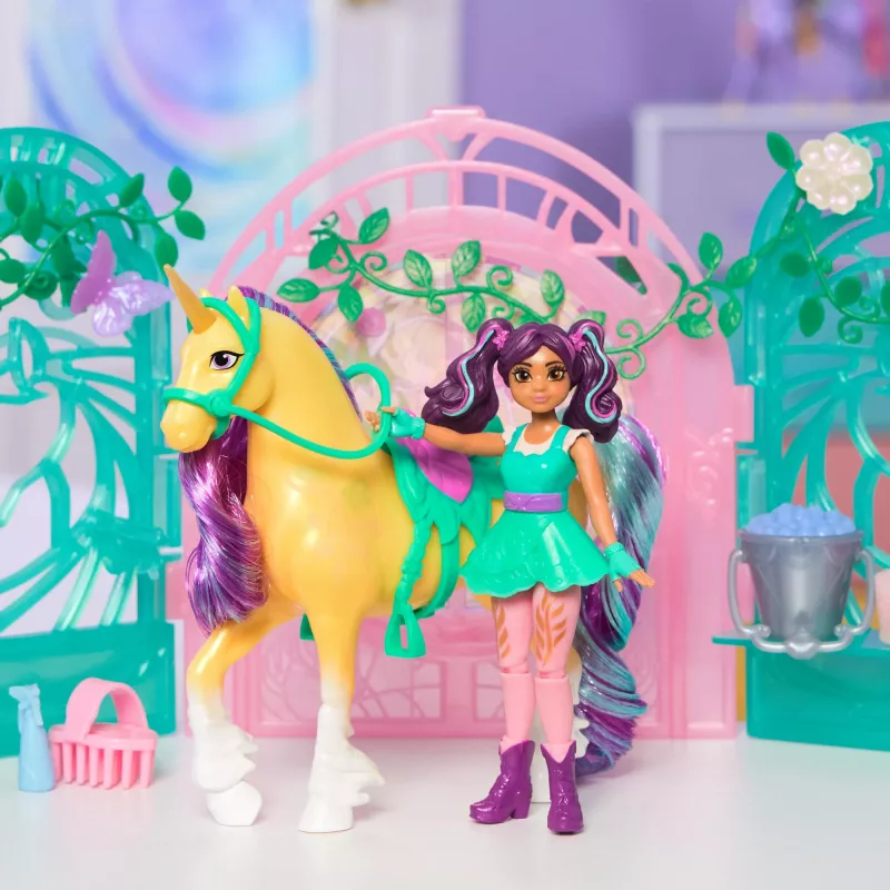 Unicorn Academy, Ava lelle un krāsu mainošais Leaf stalliņa rotaļu komplekts, Lieldienu dāvanu ideja, ietver 15 aksesuārus, lelles un vienradžu rotaļlietas meitenēm no 4 gadu vecuma