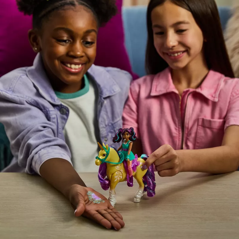 Unicorn Academy, Ava & Plant Magic Leaf ar gaismas efektu, 2 jāšanas aksesuāri, lelles un vienradžu rotaļlietas meitenēm no 4 gadiem