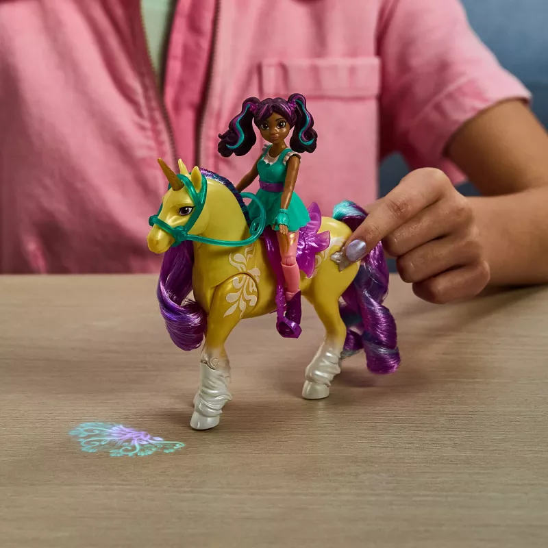 Unicorn Academy, Ava & Plant Magic Leaf ar gaismas efektu, 2 jāšanas aksesuāri, lelles un vienradžu rotaļlietas meitenēm no 4 gadiem