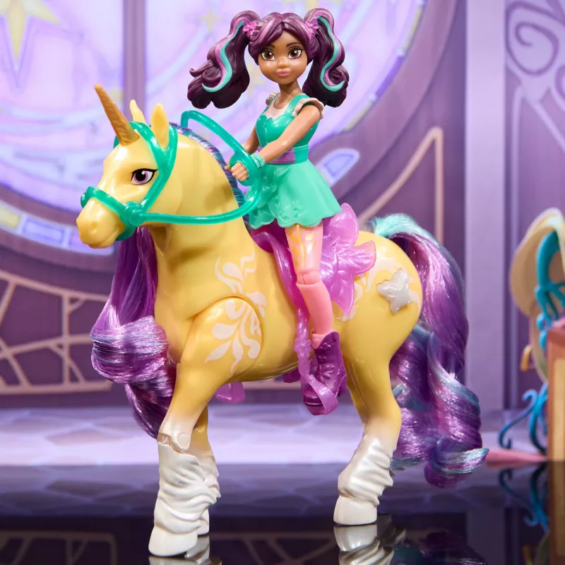 Unicorn Academy, Ava & Plant Magic Leaf ar gaismas efektu, 2 jāšanas aksesuāri, lelles un vienradžu rotaļlietas meitenēm no 4 gadiem