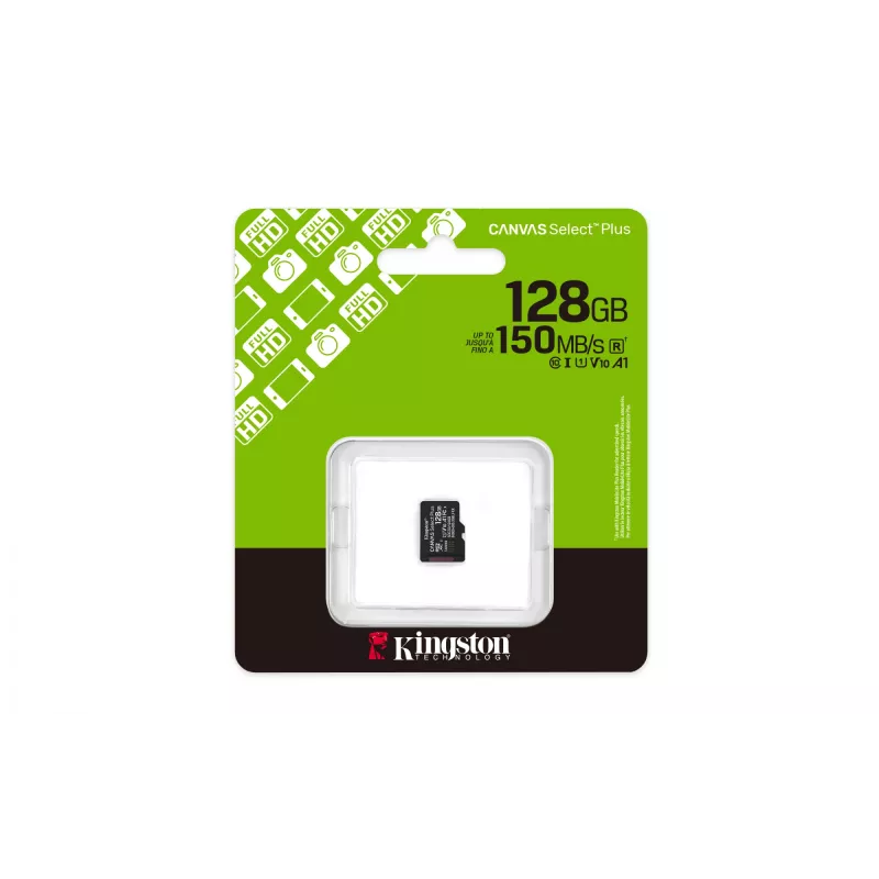 Kingston Technology 128GB micSDXC Canvas Select Plus Gen3 150R A1 viena paka w/o ADP