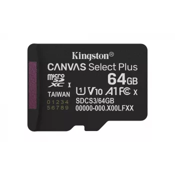 Kingston Technology 64GB micSDXC Canvas Select Plus Gen3 100R A1 viena paka w/o ADP