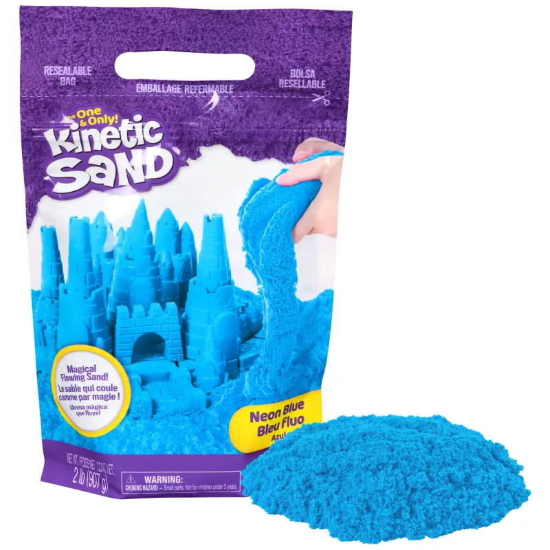Kinetic Sand, 2 mārciņas zilu rotaļu smilšu, veidojamas sensorās rotaļlietas bērniem, atkārtoti noslēdzams maisiņš (iepakojums var atšķirties), no 3 gadu vecuma