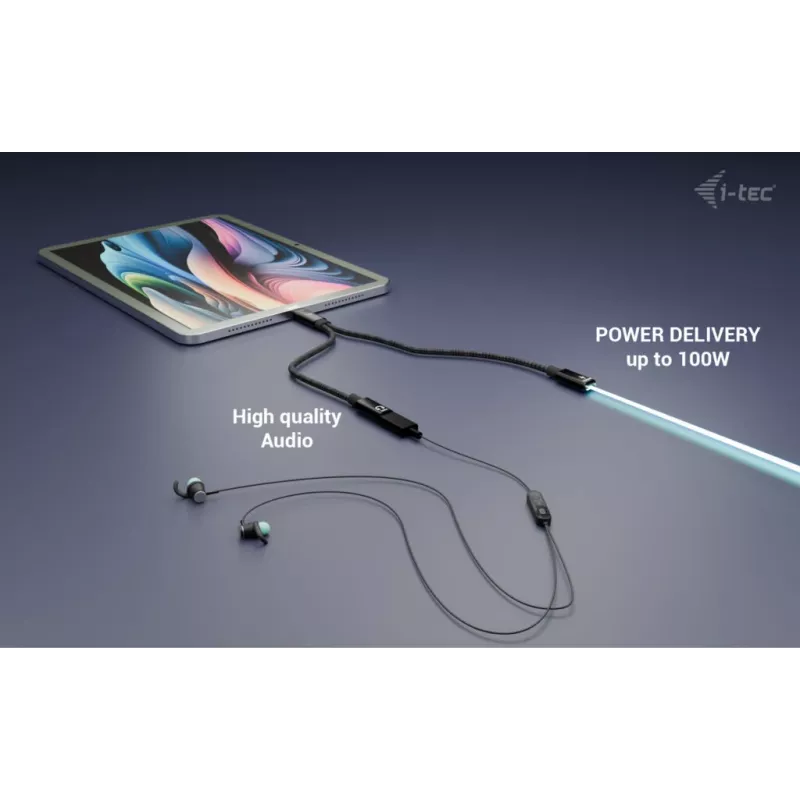 i-tec USB-C kabeļa sadalītājs audio/datiem + strāvas padeve 100 W